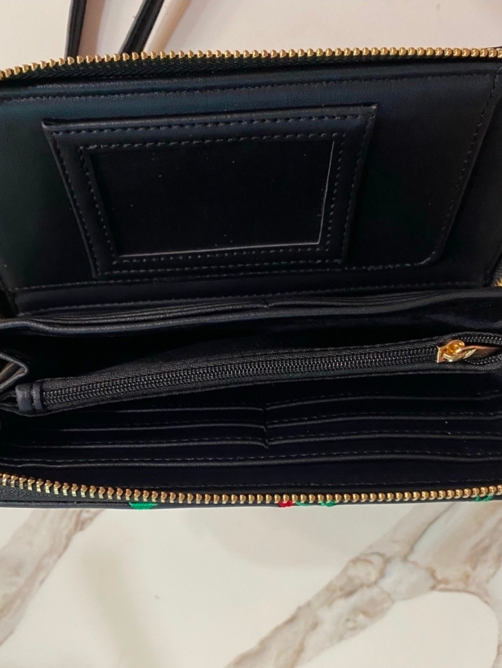 Betsey Johnson Cherry Embroidered Zip Wallet Wristlet NWT 🍒 Black | Cute Gift - Picture 3 of 6